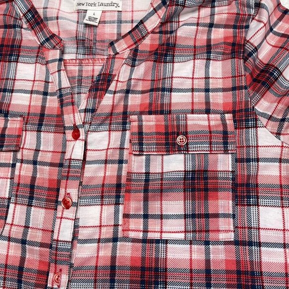 short tie sleeve plaid button up shirt new york laundry sz large - Picture 3 of 4